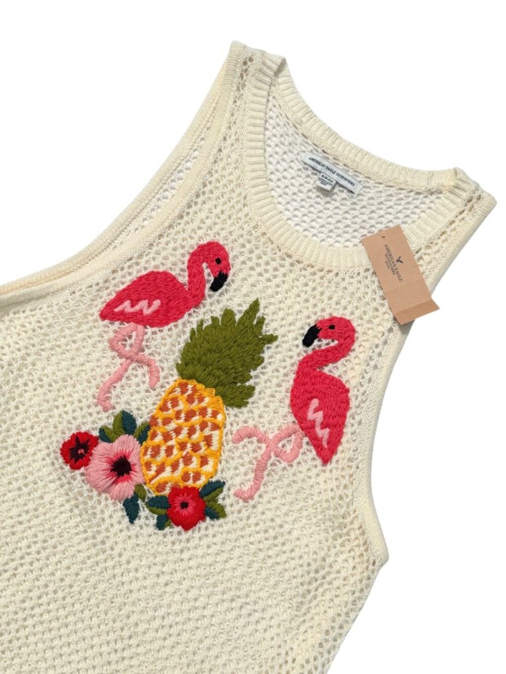 American Eagle Crochet Flamingo Pineapple Tank NWT S